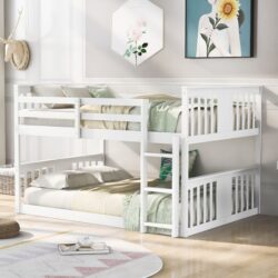 Full Over Full Bunk Bed With Ladder - White