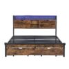 Contemporary King Size Metal Platform Bed Frame With Wooden Headboard And Footboard USB Charging LED Lights Storage & - Black / Brown - Image 6