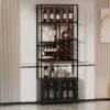 82.7" Industrial Standing Wine Rack With Glass Rack Tall Freestanding Floor Bar Cabinet - Walnut / Black - Image 13