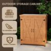 Rustic Cedar Potting Bench With Storage Cabinet And Metal Table Top For Outdoor Patio - Light Brown - Image 7