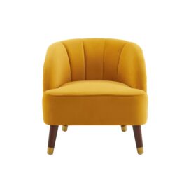 Mid Century Velvet Barrel Accent Chair, Upholstered Armchair With Solid Wood Legs - Orange