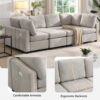 Sectional Sofa Couch Sofa Bed U-Shaped Sofa With Two Movable Ottoman And Three USB Ports For Living Room - Gray - Image 7