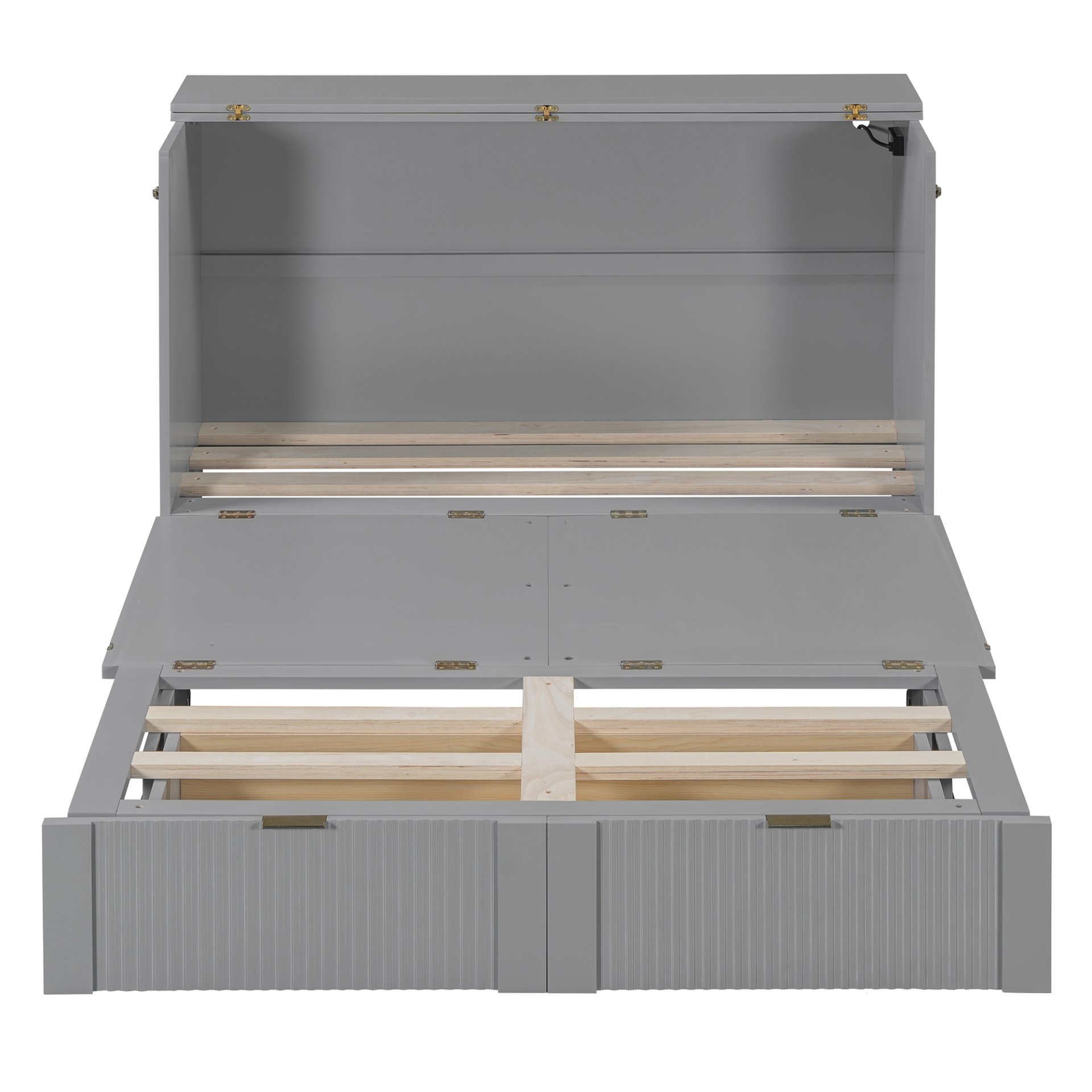 Full Size Murphy Bed With Drawer And A Set Of Sockets & USB Ports, Pulley Structure Design - Gray - Image 9