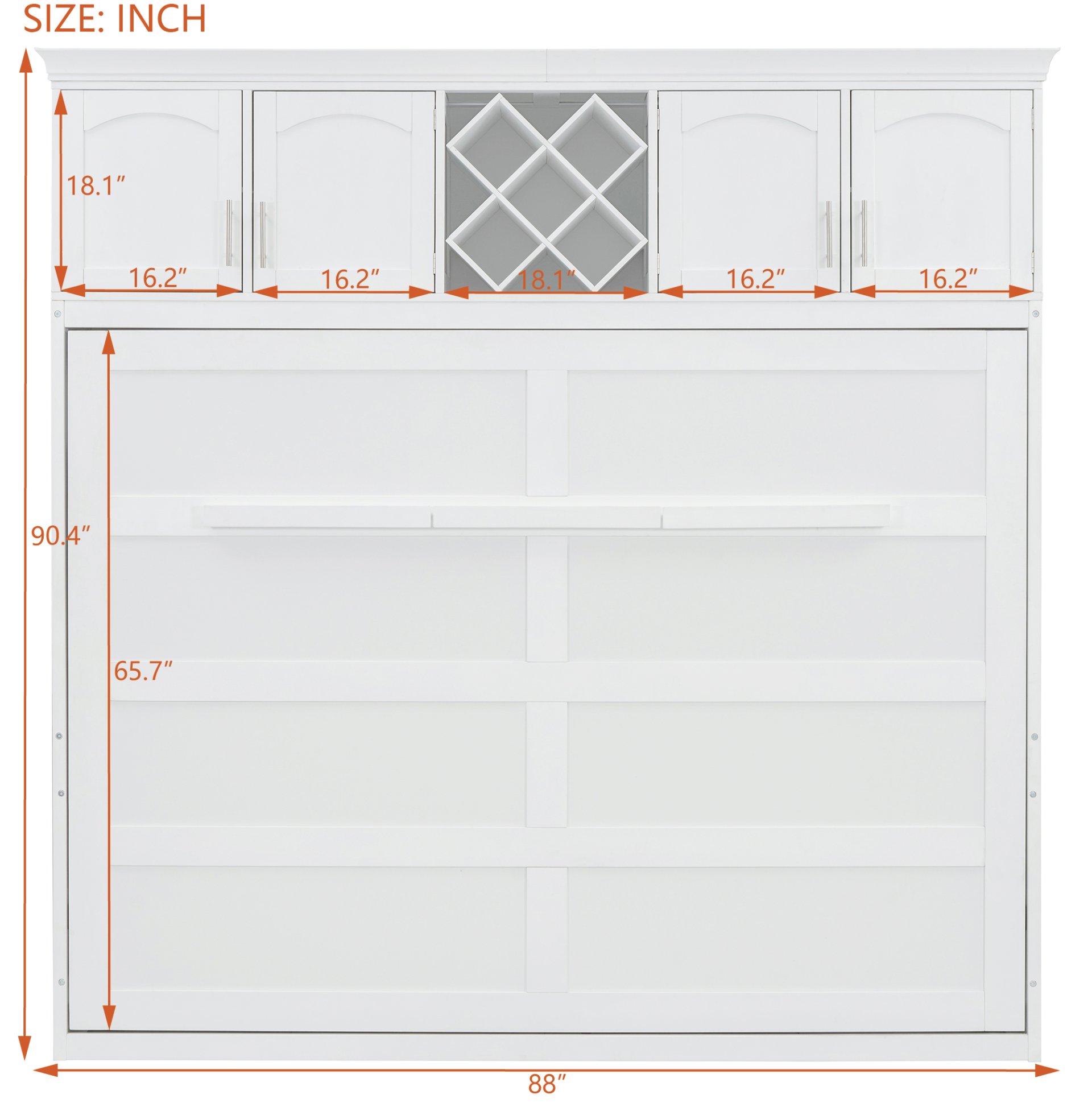 Queen Size Murphy Wall Bed With Top Cabinets & Wine Rack - White - Image 5