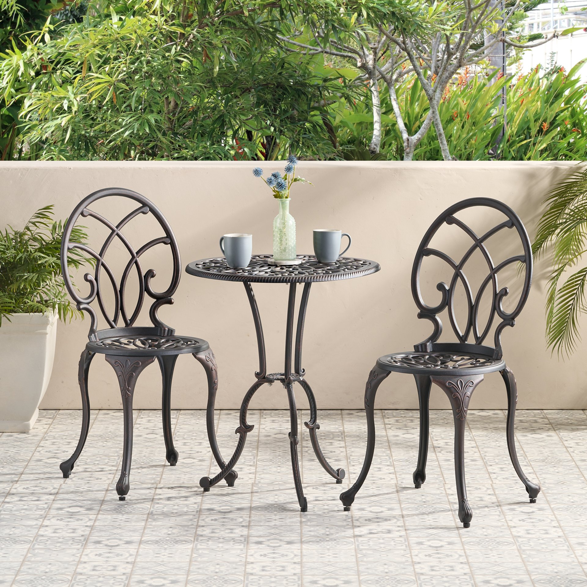 Charleston 3 Pieces Cast Bistro Set - Copper - Image 4