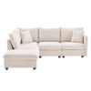 Modern Sectional Sofa With Vertical Stripes, 2 Pillows, 5 Seat Couch With Convertible Ottoman, Various Combinations, L-Shape Indoor Furniture - Beige - Image 2