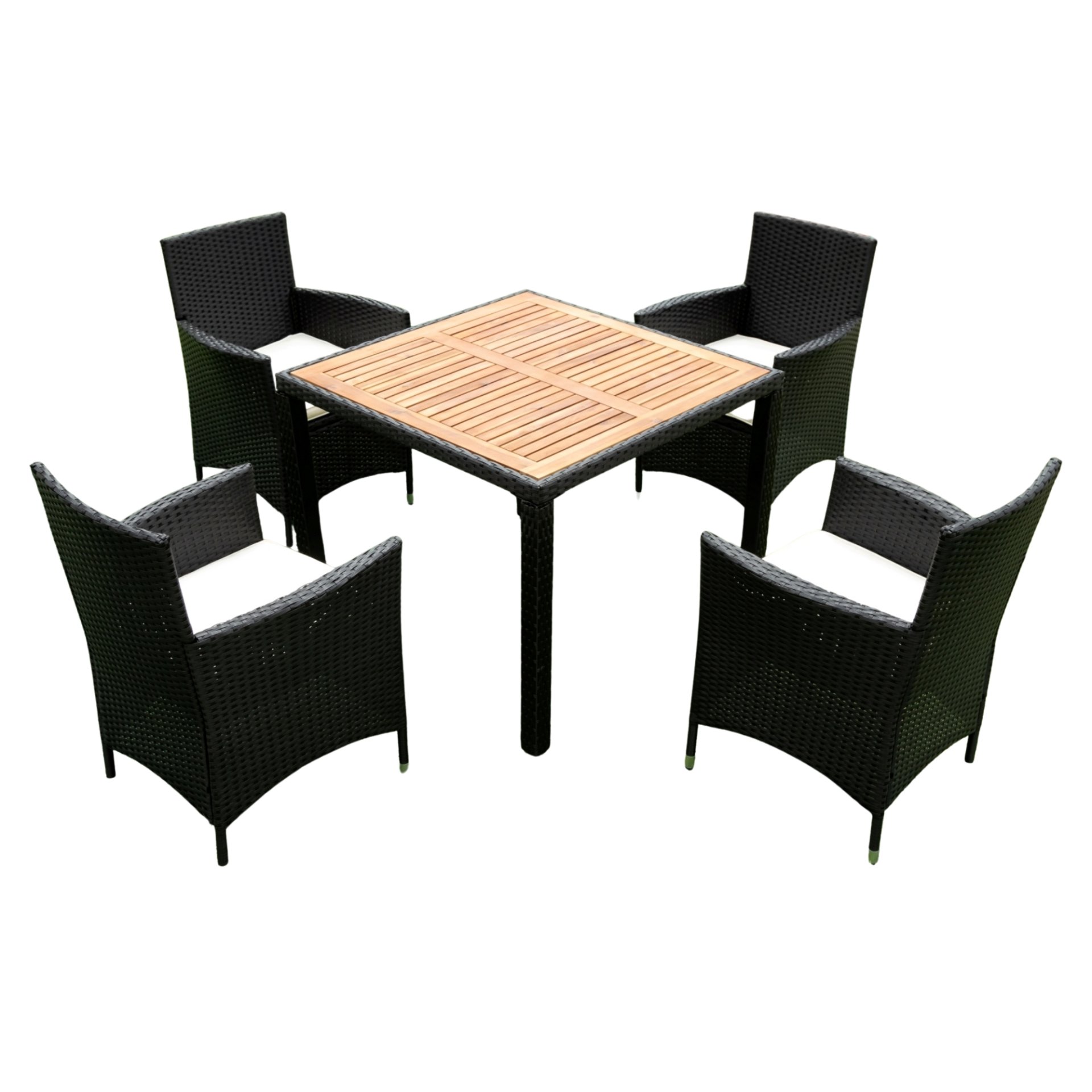5 Piece Outdoor Patio Wicker Dining Set Patio Wicker Furniture Dining Set With Top - Black / Creme - Image 7