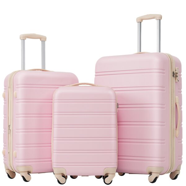 3 Piece Luggage Set Hardside Spinner Suitcase With Tsa Lock 20" 24' 28" Available - Light Pink