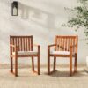 Contemporary 2 Piece Solid Wood Slat Back Patio Dining Chairs - Brown - Image 3