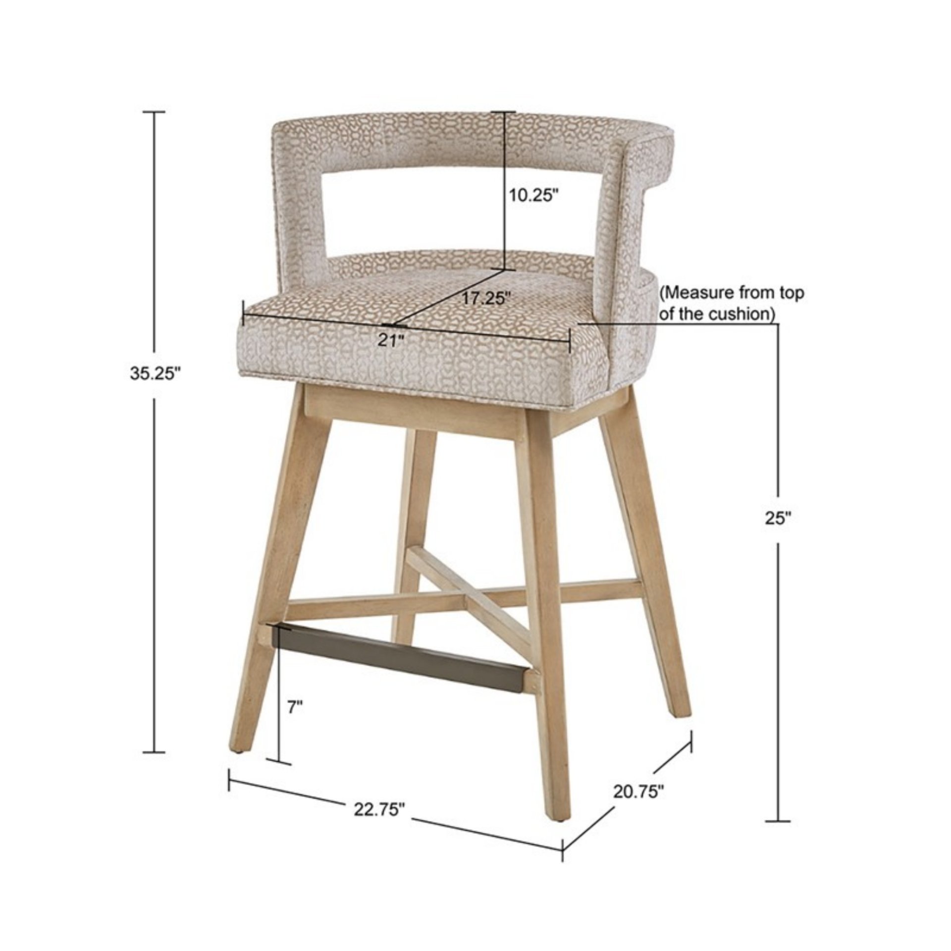 Contemporary Design Swivel Counter Stool With Low Back Support Polyester And Solid Wood - Cream - Image 3