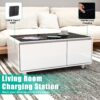 Modern Smart Coffee Table With Built-In Fridge, Bluetooth Speaker, Wireless Charging, Touch Control Panel, USB Ports, Outlet Protection, Atmosphere Light - White - Image 9