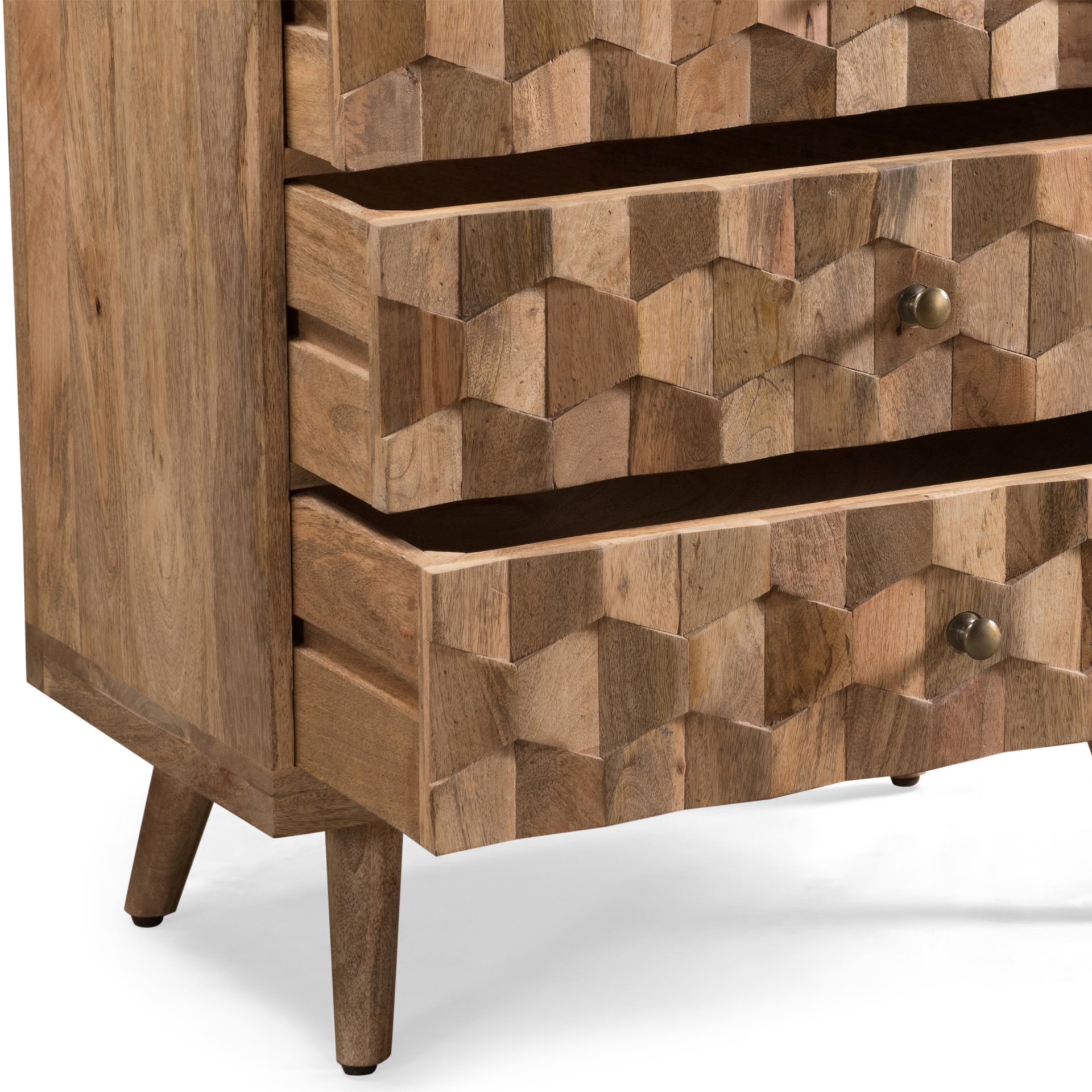 Mid Century Modern Mango Wood 3 Drawer Chest With 3D Tile Weave Design - Natural - Image 12