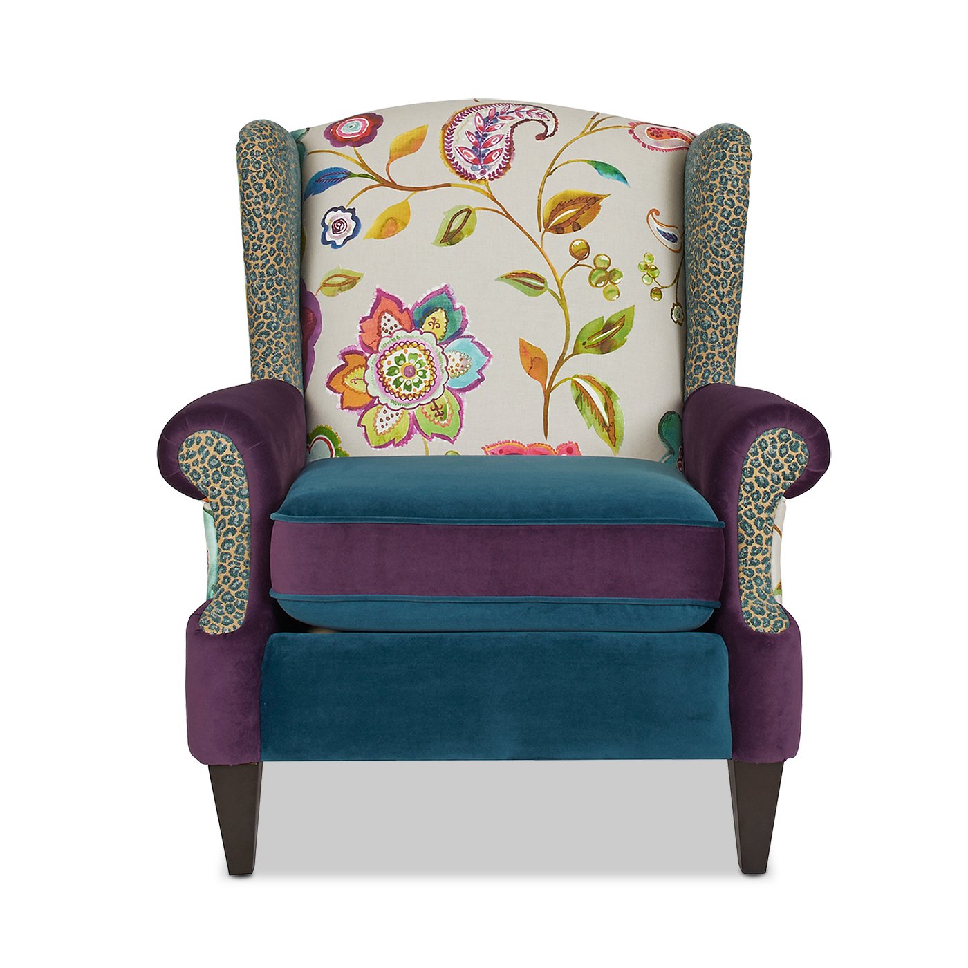 Anya - Boho Chic Wingback Accent Arm Chair - Floral / Leopard / Blue Teal / Purple - Image 11