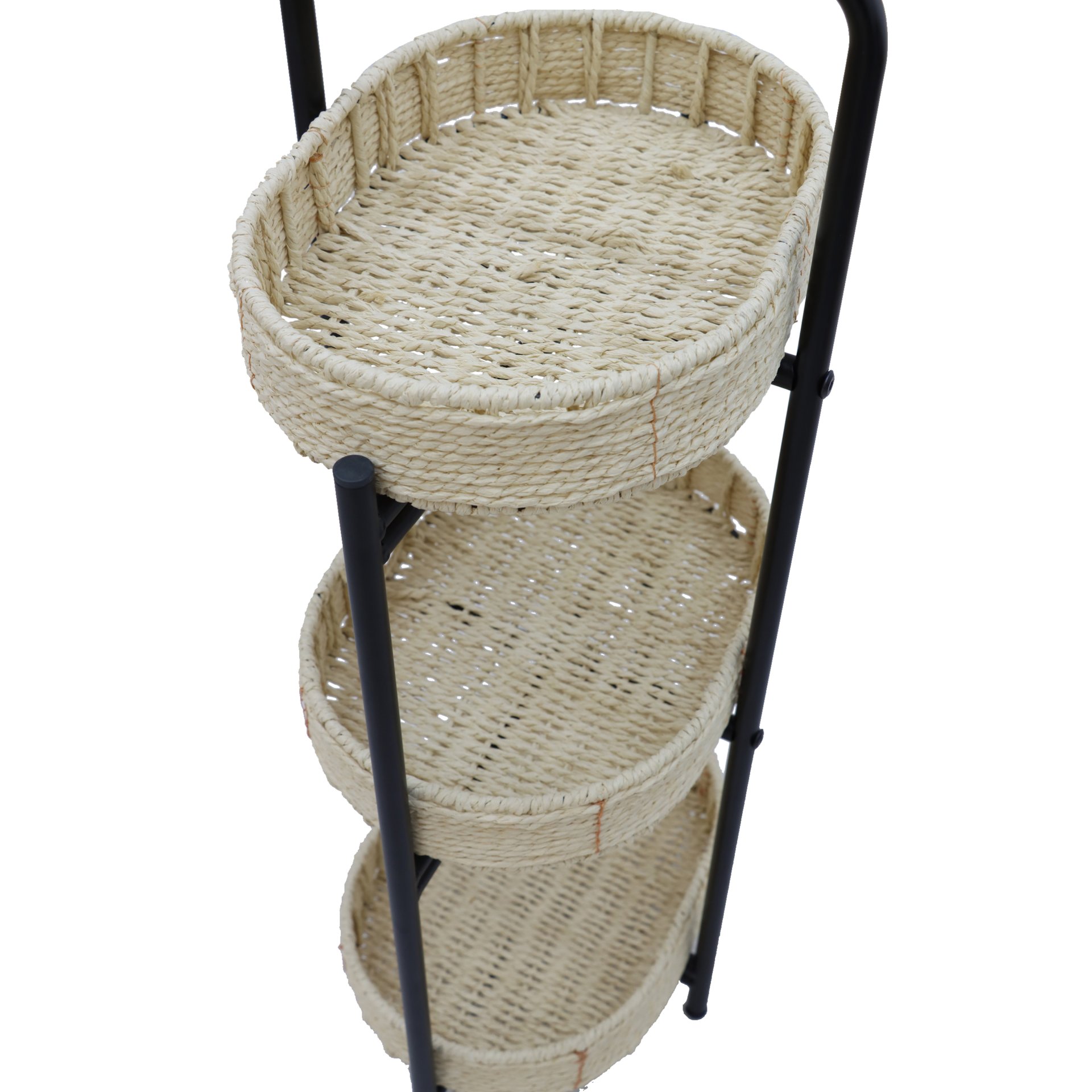 Farmhouse Style 3 Tiers Tray Tables Paper Rope Woven Side Table With Oval Storage Basket - Natural - Image 11