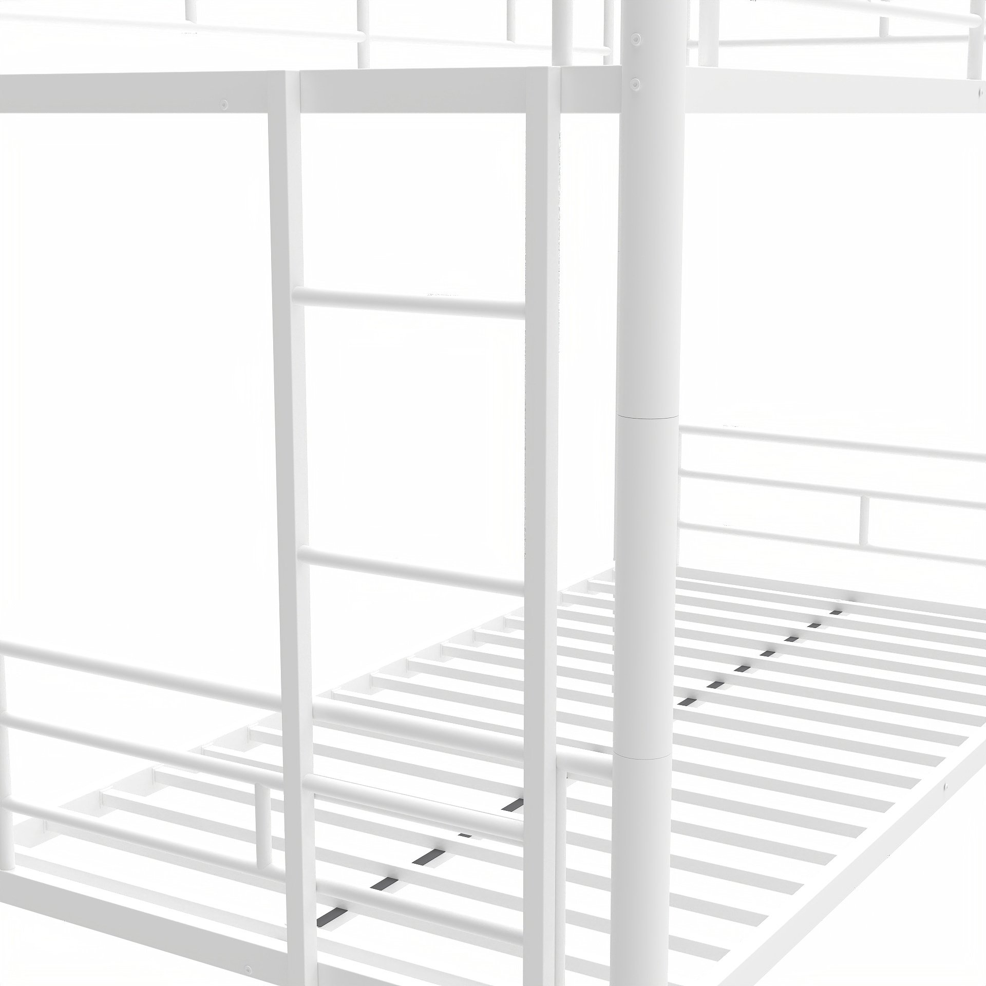 Twin Over Twin Bunk Bed With Ladder, High Guardrail, Storage, Noise Free - White - Image 18
