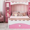 Castle Shaped Bed With Storage Shelf, Dreamy Twin Size Platform Bed For Kids Bedroom - Pink / White - Image 11