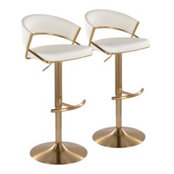 Jie - Contemporary Adjustable Barstool With Swivel With Rounded T Footrest (Set of 2) - Gold / White
