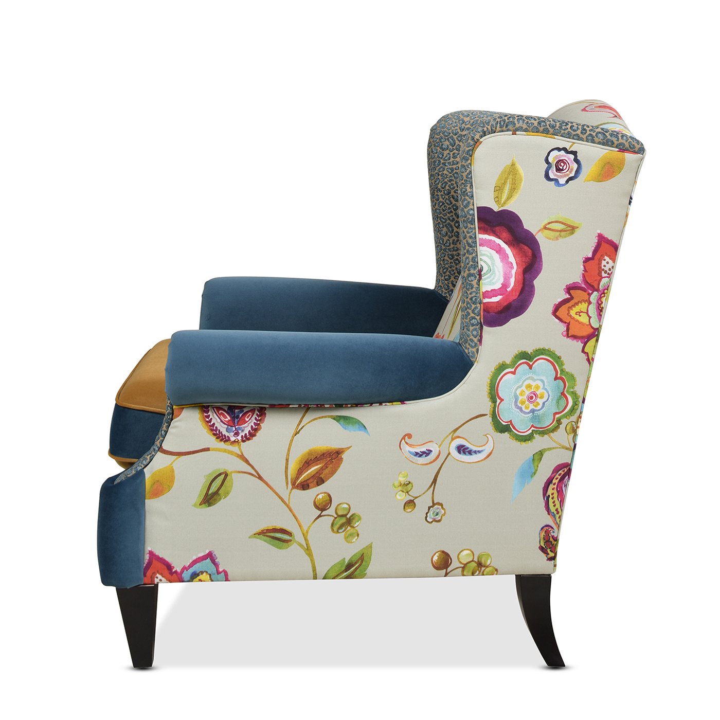 Anya - Boho Chic Wingback Accent Arm Chair - Floral / Leopard / Blue Teal / Yellow Gold - Image 11