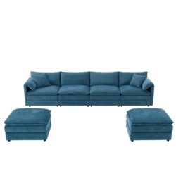 Modular Sectional With Deep And Wide Seat, U Shaped Cloud Couch Set With Double Cushions 6 Seat Sofa With Movable Ottomans Oversized - Blue