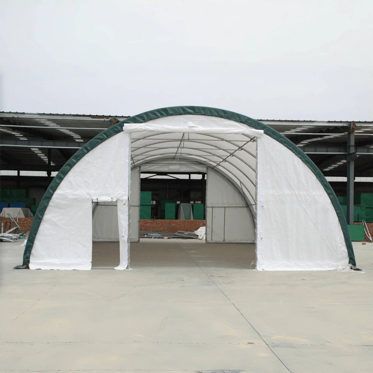 Single Truss Arch Storage Shelter PE - White / Green - Image 2
