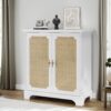 Rattan Decorated Sideboard Buffet Storage Liquor Cabinet - White - Image 10