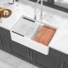 Double Bowl Sink Workstation 33" With Built In Work Surface And Accessories - White - Image 4