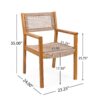 Outdoor Dining Chair (Set of 2), Patio Chairs, Teak Acacia Wood - Light Brown - Image 3