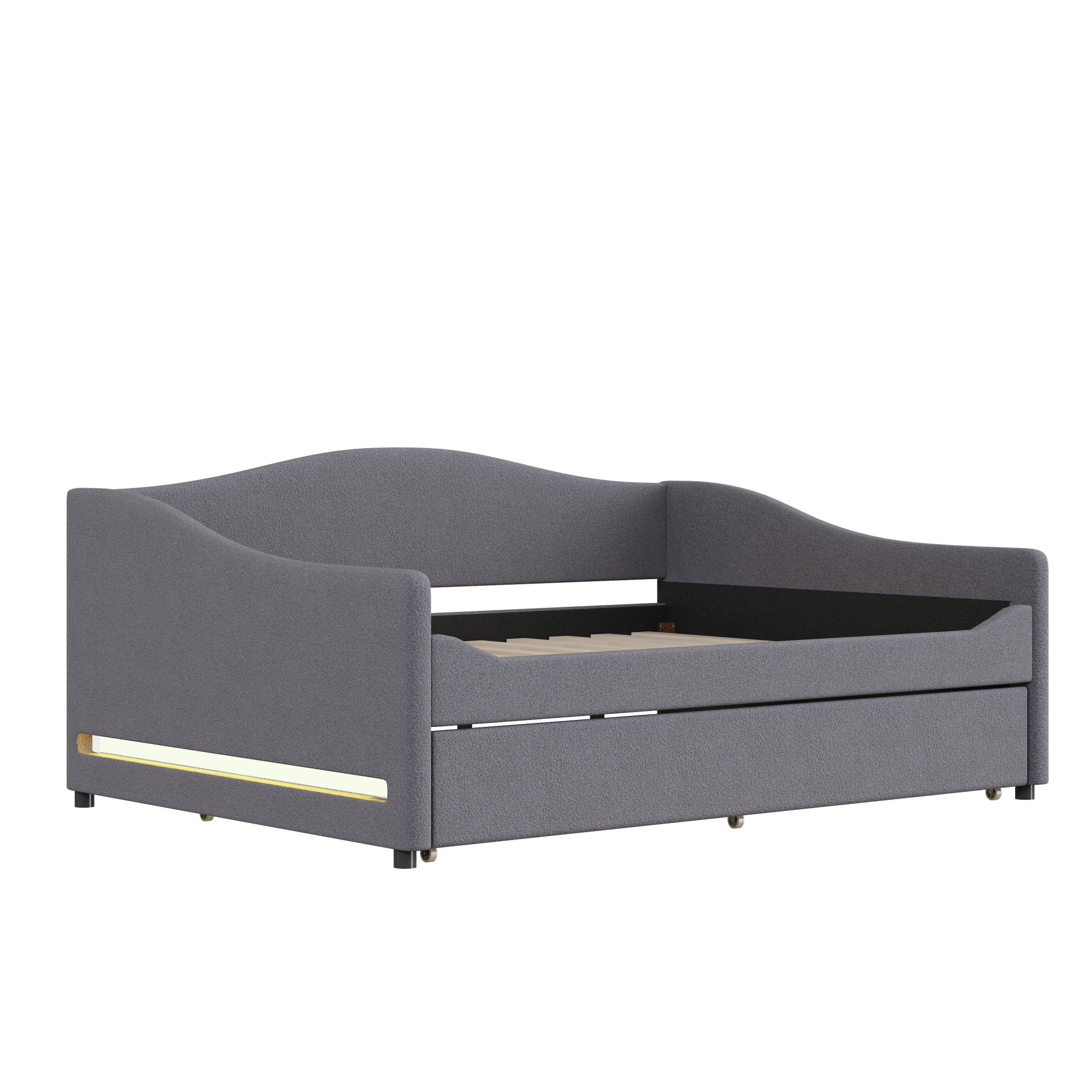 Full Size Upholstered Daybed With Light And Trundle - Gray - Image 3