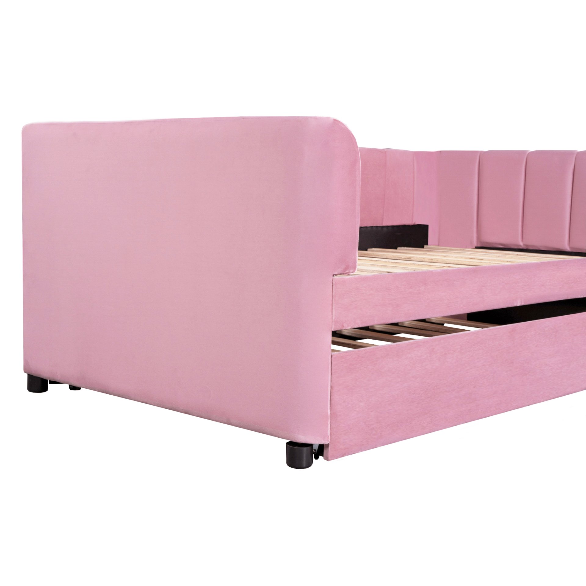 Twin Size Upholstered Daybed With Ergonomic Design Backrest And Trundle - Pink - Image 9