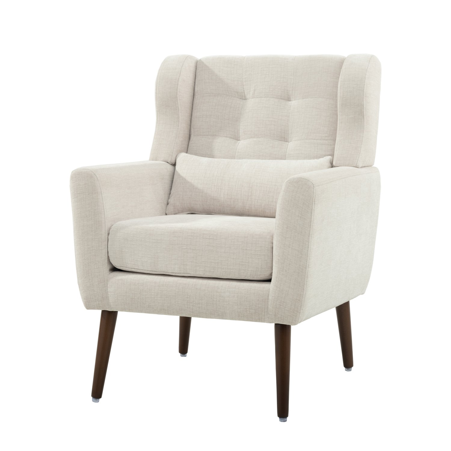 Modern Accent Chair Upholstered Foam Filled Living Room Chairs Comfy Reading Chair Mid-Century Modern Chair With Chenille Fabric Lounge Arm Chairs Armchair For Living Room Bedroom - Beige - Image 10
