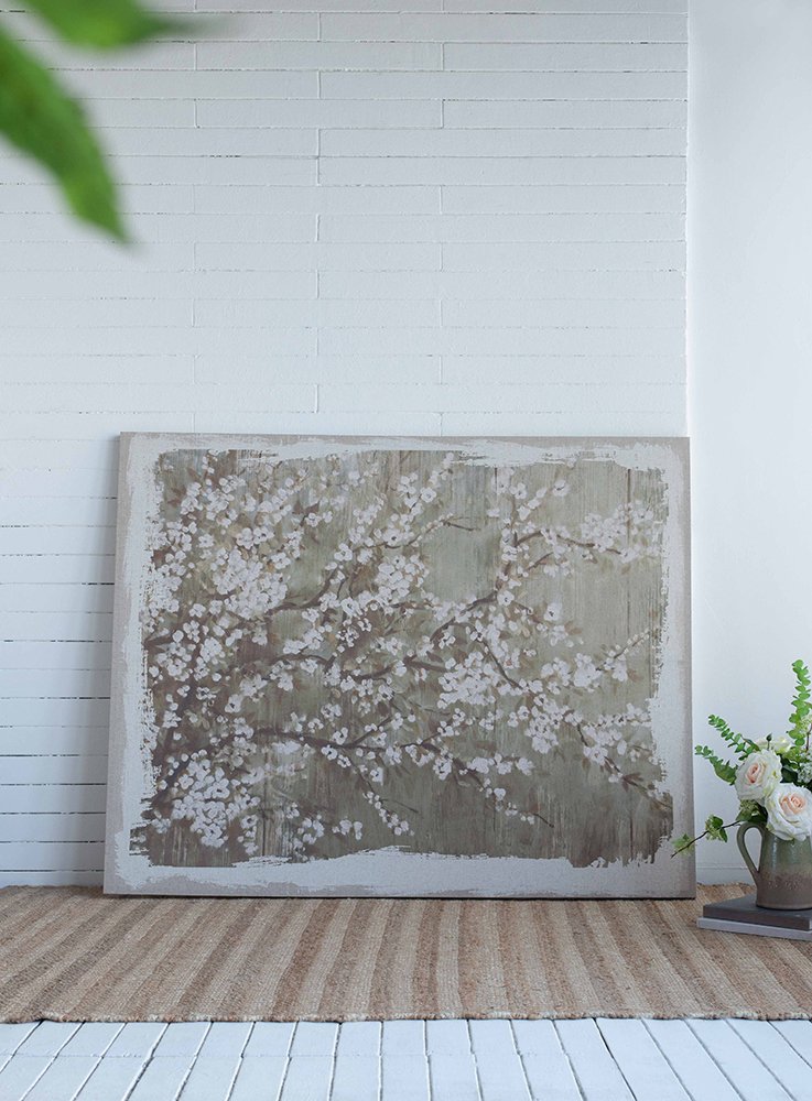 Large Cherry Blossom Canvas Art Print, Home Decor Accent Piece - Gray / White Matte - Image 6