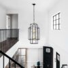 8 Light Metal Lantern Tiered Pendant Hanging Light Fixtures, Industrial Farmhouse Adjustable Height Chandeliers For Dining Room Hallway Foyer Entryway (E12 Bulbs Not Included) - Matte Black / Gold - Image 6
