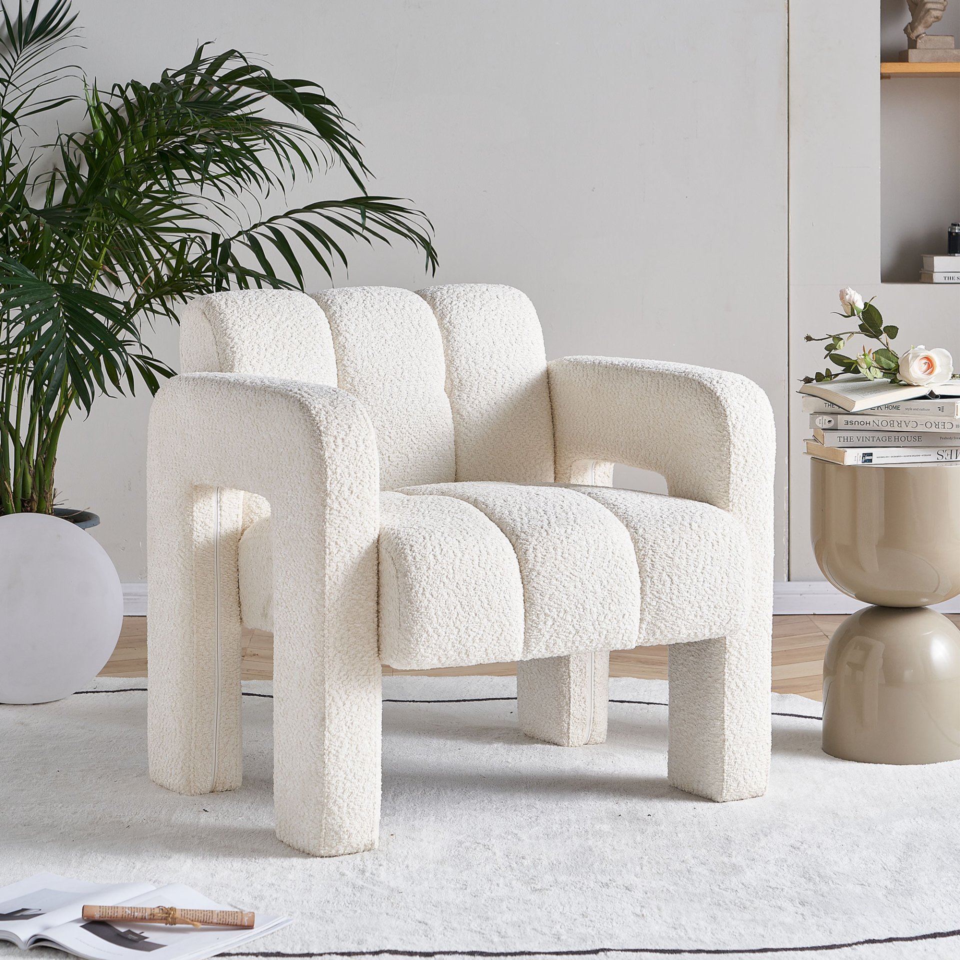 31.10" Wide Boucle Upholstered Accent Chair - Beige - Image 2