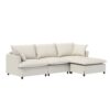 Sectional Sofa With Ottoman L Shaped Cloud Couch Set With Throw Pillows, Free Combination 4 Seat Modular Upholstered - Beige - Image 2