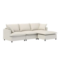 Sectional Sofa With Ottoman L Shaped Cloud Couch Set With Throw Pillows, Free Combination 4 Seat Modular Upholstered - Beige