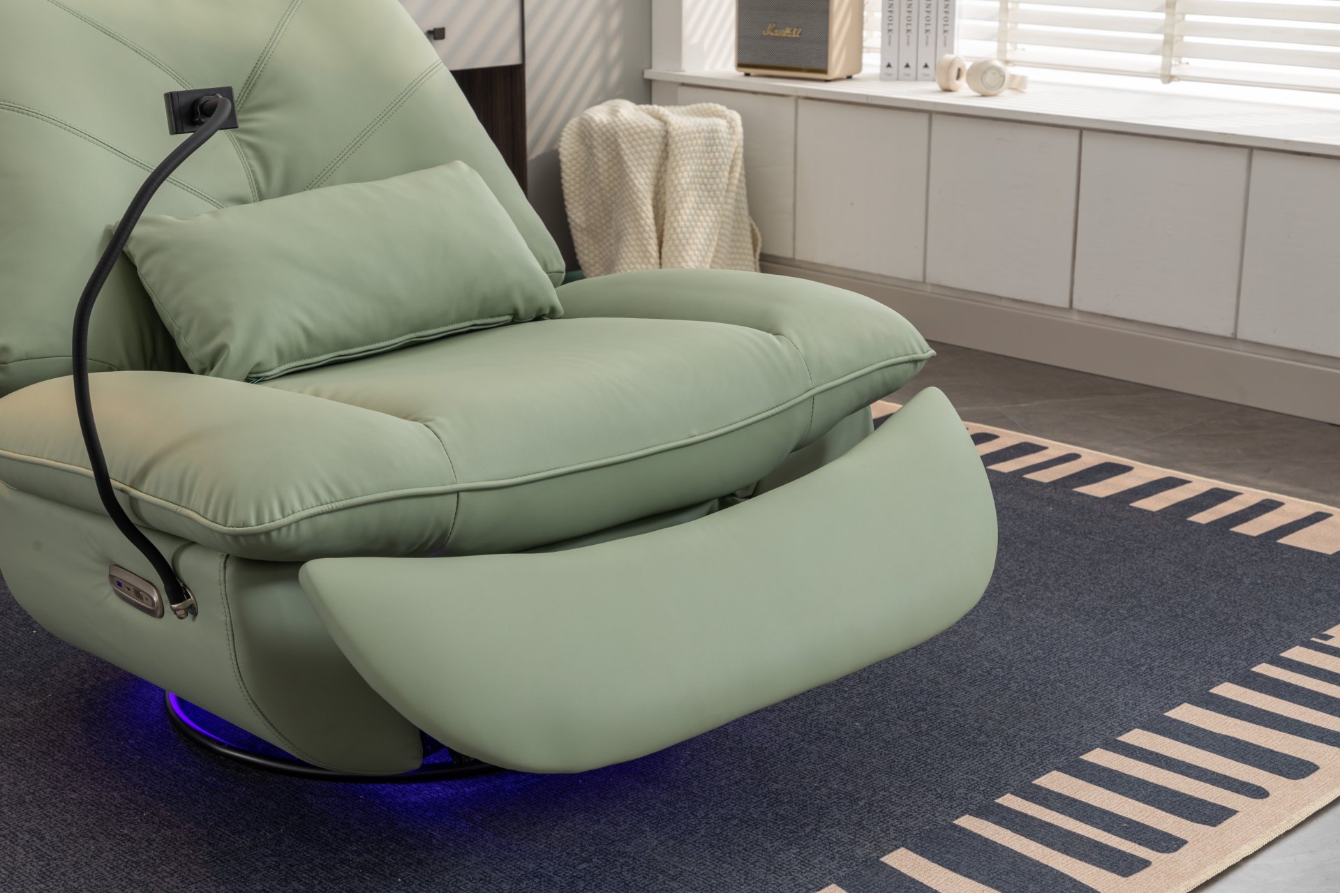 270 Swivel Glider Recliner Chair, Power Recliner Rocking Chair, USB Port Charge For Nursery Chair With Atmosphere Lamp For Living Room Bedroom Apartment - Green - Image 15