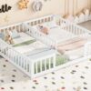 Double Twin Floor Bed With Fence, Guardrails, Without Door - White - Image 11