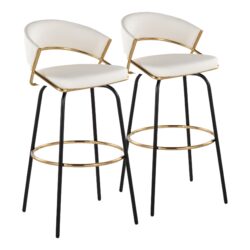 Jie - Fixed Height Contemporary Barstool With Swivel Round Footrest (Set of 2) - Gold / White / Black