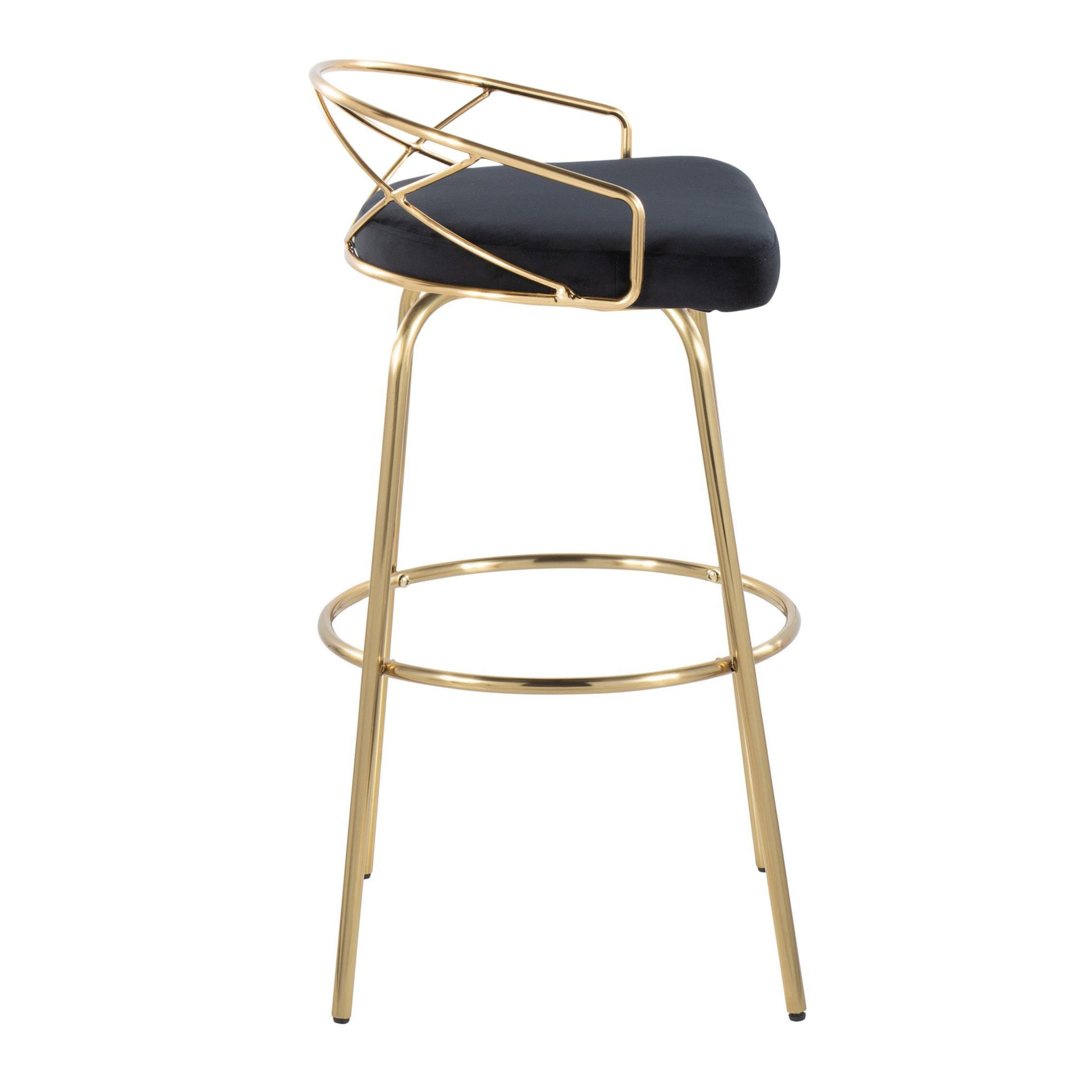 Charlotte - Glam Glam / Art Deco Fixed Height Barstool With Swivel With Round Footrest (Set of 2) - Gold / Black - Image 3