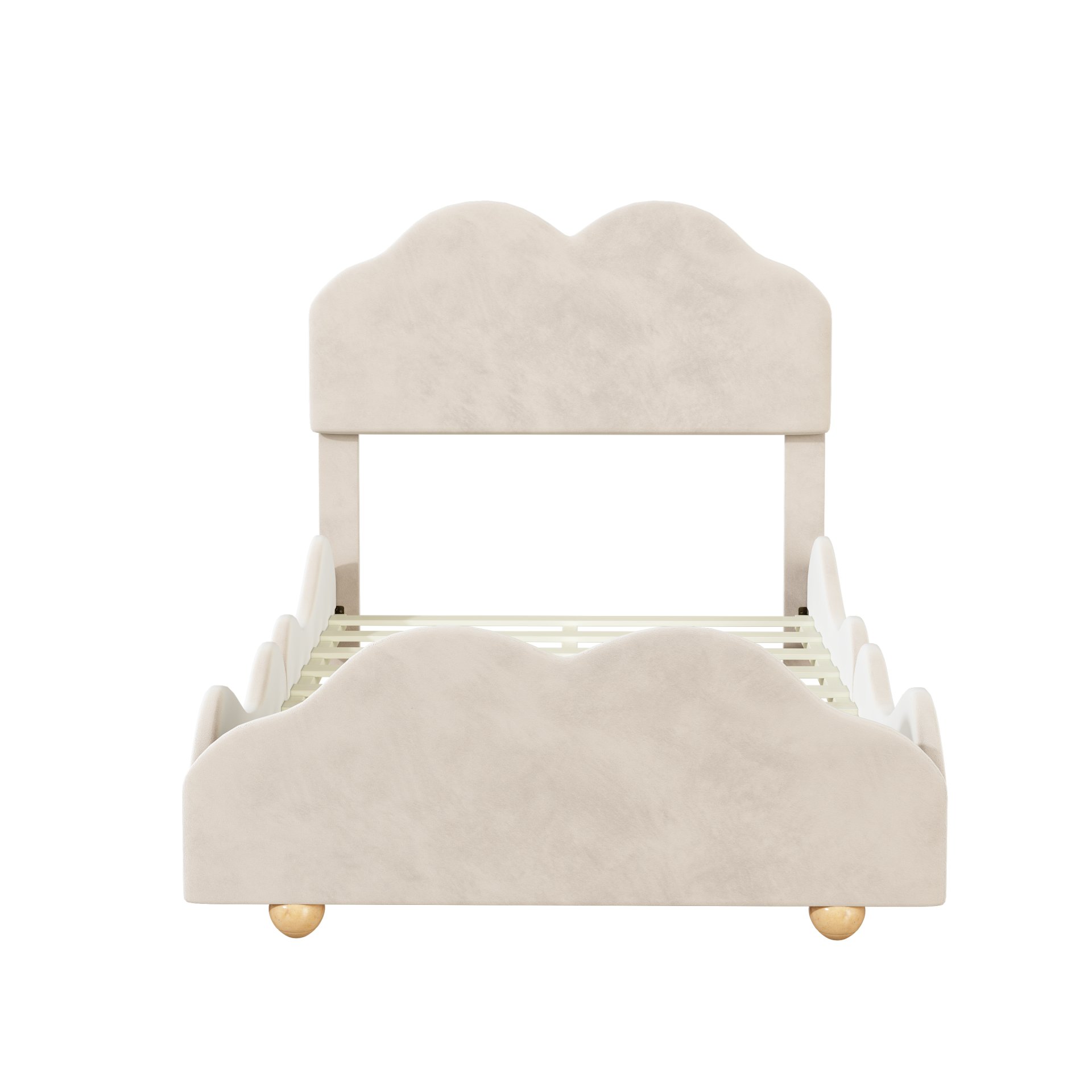 Twin Size Upholstered Platform Bed With Cloud Shaped Board - Beige - Image 3