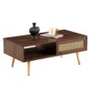 Rattan Coffee Table Sliding Door For Storage Legs Modern Table For Living Room - Walnut - Image 12