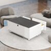 Modern Smart Coffee Table With Built-In Fridge, Bluetooth Speaker, Wireless Charging, Touch Control Panel, USB Ports, Outlet Protection, Atmosphere Light - White - Image 2