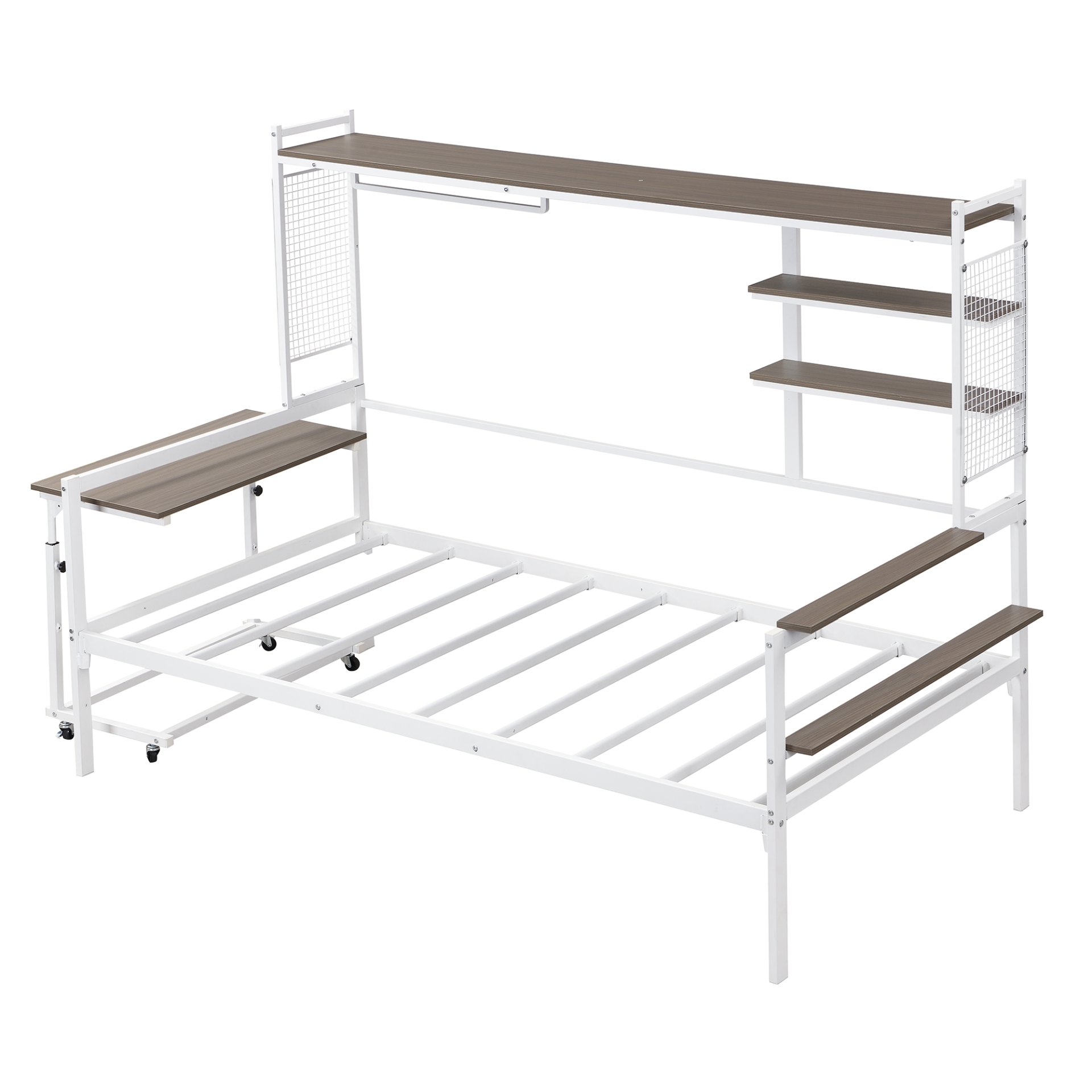 Twin Size Daybed With Movable Desk, Grid, Shelves And Clothes Hanger - White - Image 12