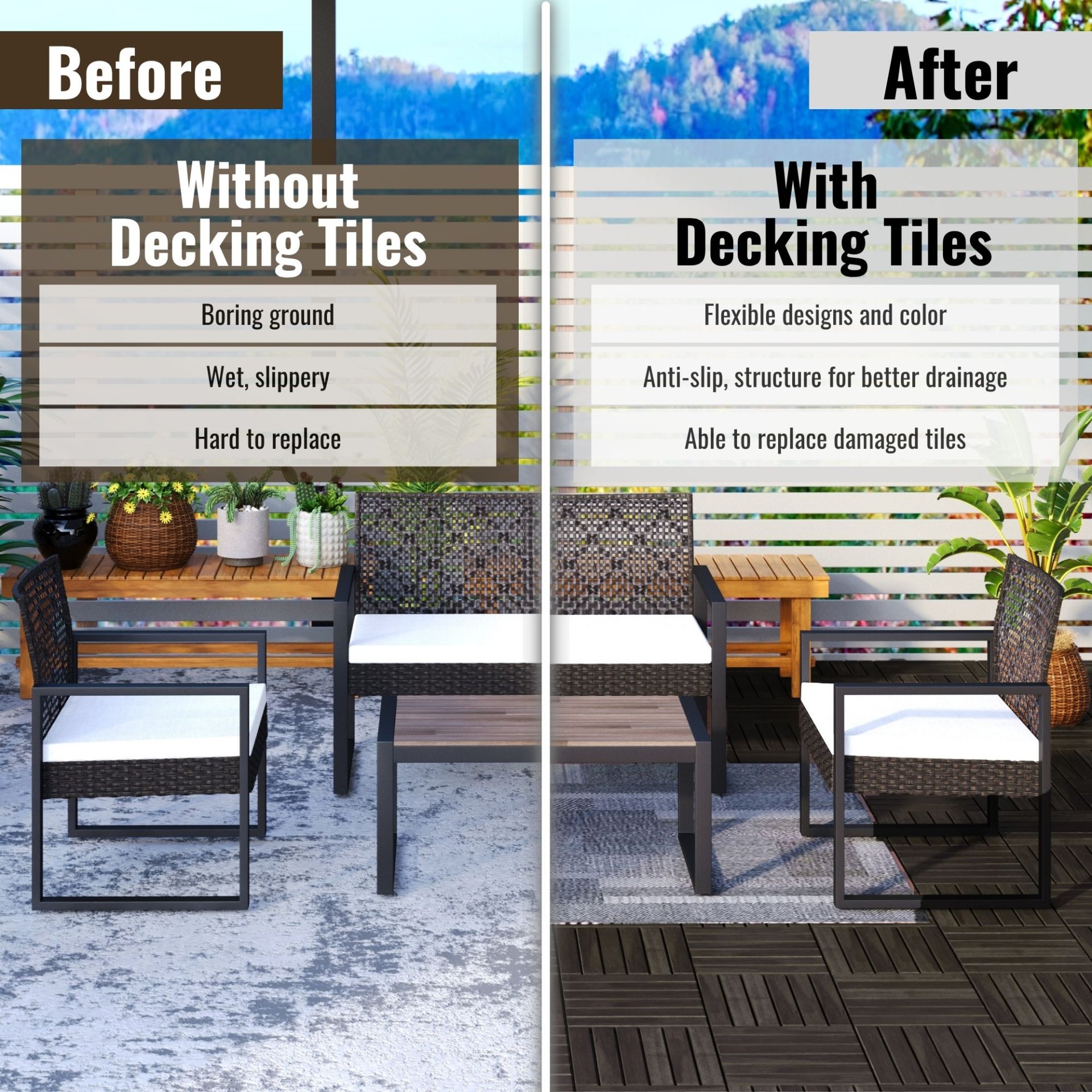 Acacia Wood Interlocking Deck Tiles Checker Pattern Outdoor Flooring - Dark Brown - Image 8