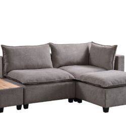 Madison - Fabric Sectional Loveseat Ottoman With USB Storage Console Table - Light Gray