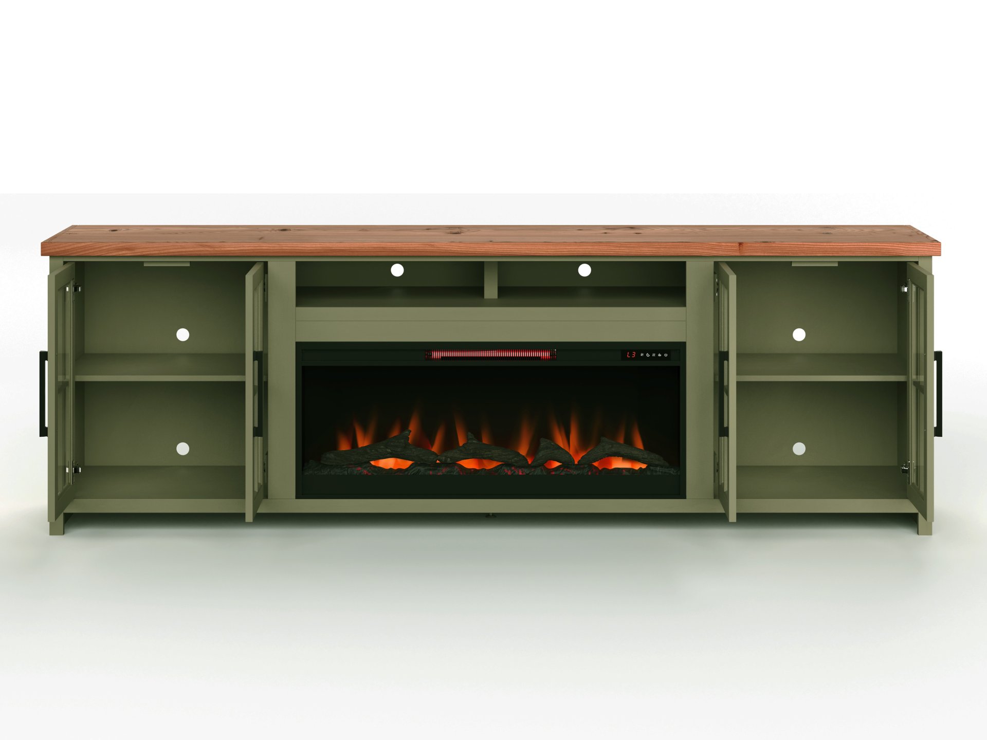 Vineyard - 97" Fireplace TV Stand Console For TVs Up To 100" - Sage Green And Fruitwood Finish - Image 8