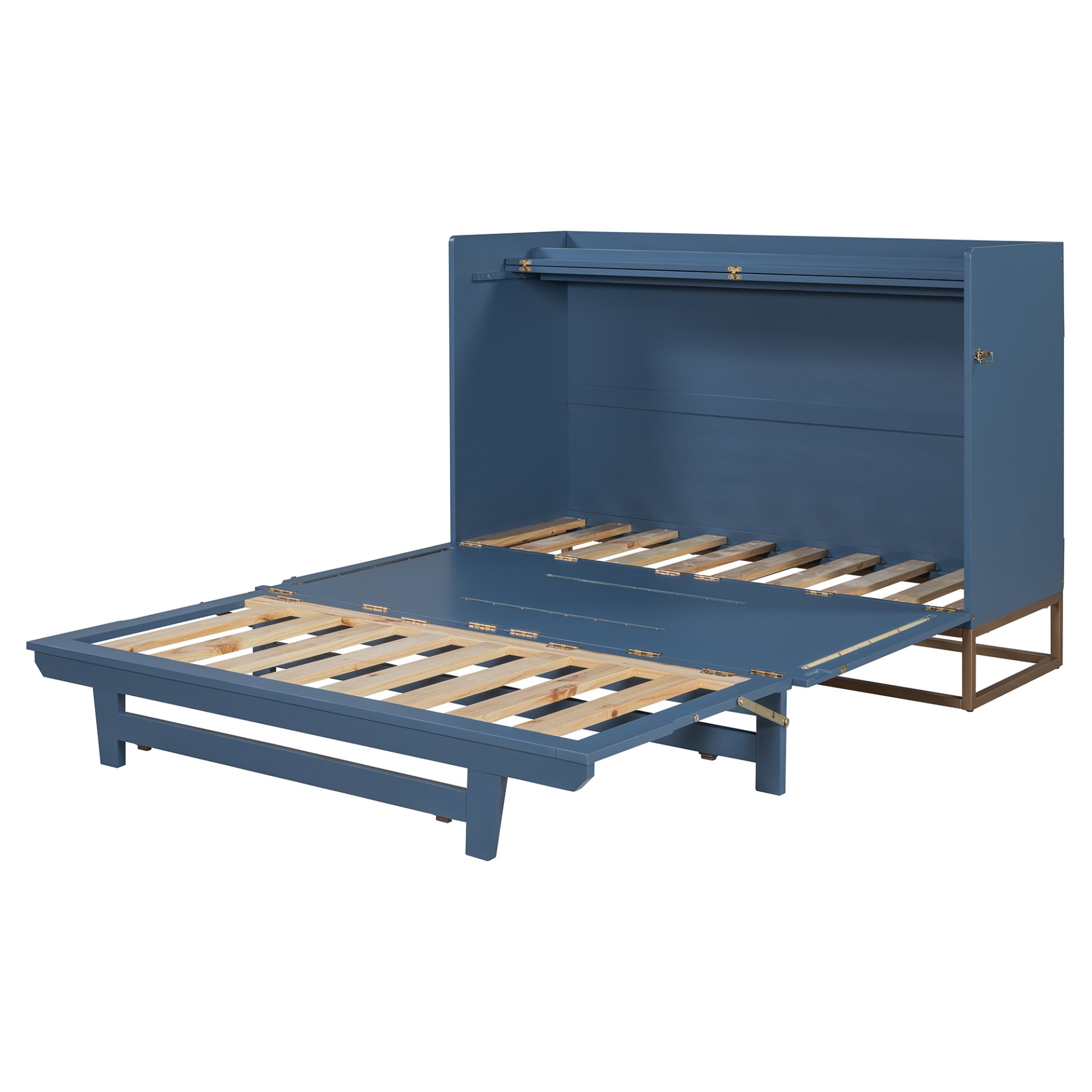 Queen Size Murphy Bed With Iron Legs, Modern Design - Blue - Image 4