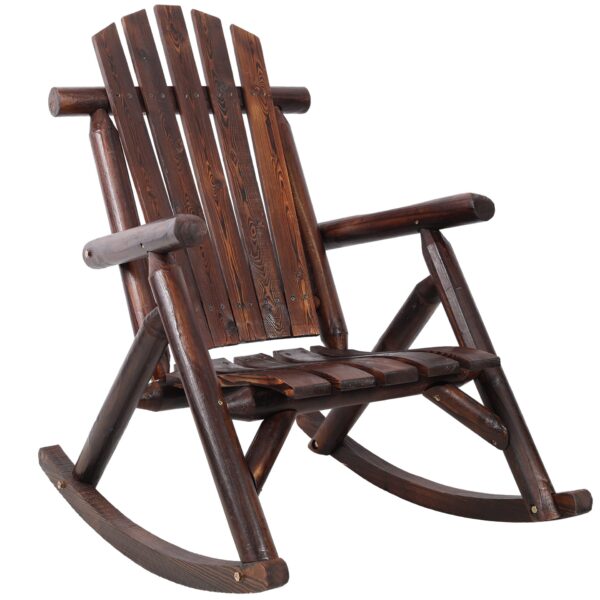 Wooden Porch Rocker Chair, Durable Wooden Porch Rocker Chair, Fir Log Rocking Chair, Patio Rockers For Outside, Garde - Brown