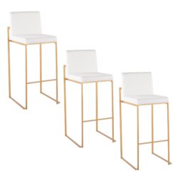 Fuji - Contemporary High Back Barstool (Set of 3) - White / Gold