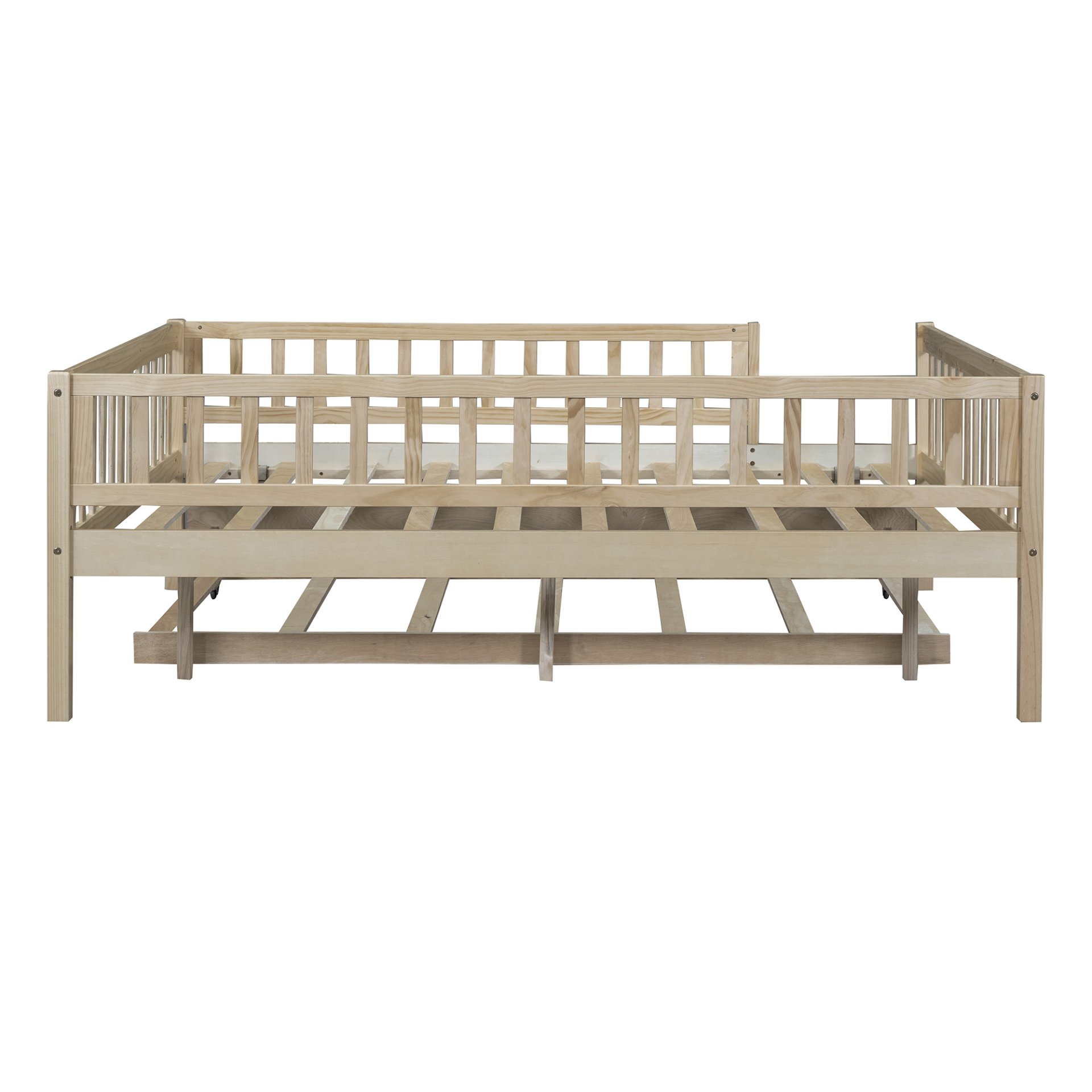 Full Size Daybed With Trundle And Fence Guardrails - Natural - Image 8